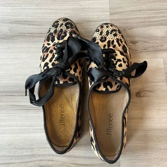 J. Renee 9 Schooner Cheetah Bling Lace Up Shoes - Picture 7 of 9